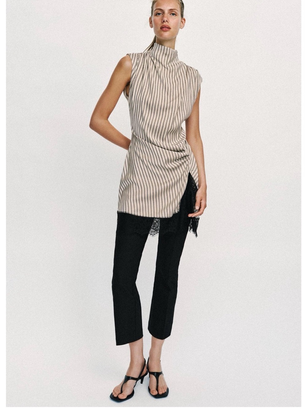 ❗️LAST CHANCE❗️WILL BE REMOVED ❗️ Stripe High-Neck Tunic/Dress with Lace Trim